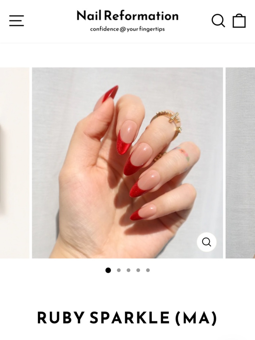 NIB Nail Reformation Ruby Sparkle Glitter Press-On Nails - Red Glitter Tips - Picture 6 of 8